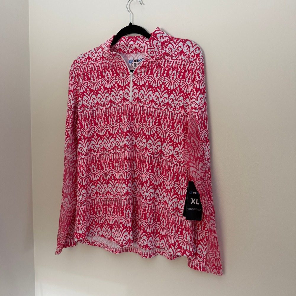 IBKUL Womens XL NWT Quarter Zip Sun Shirt UPF50 Long Sleeve Golf Tennis Pink
